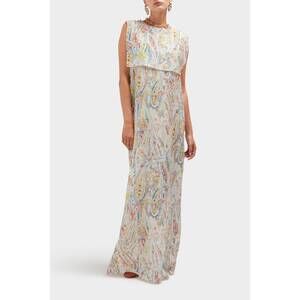 NEW CARESTE silk cape detail maxi shift dress in winter paisley